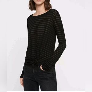 ALLSAINTS Size S Black Carme Metallic Shimmer Stripe Long Sleeve Twist Tee